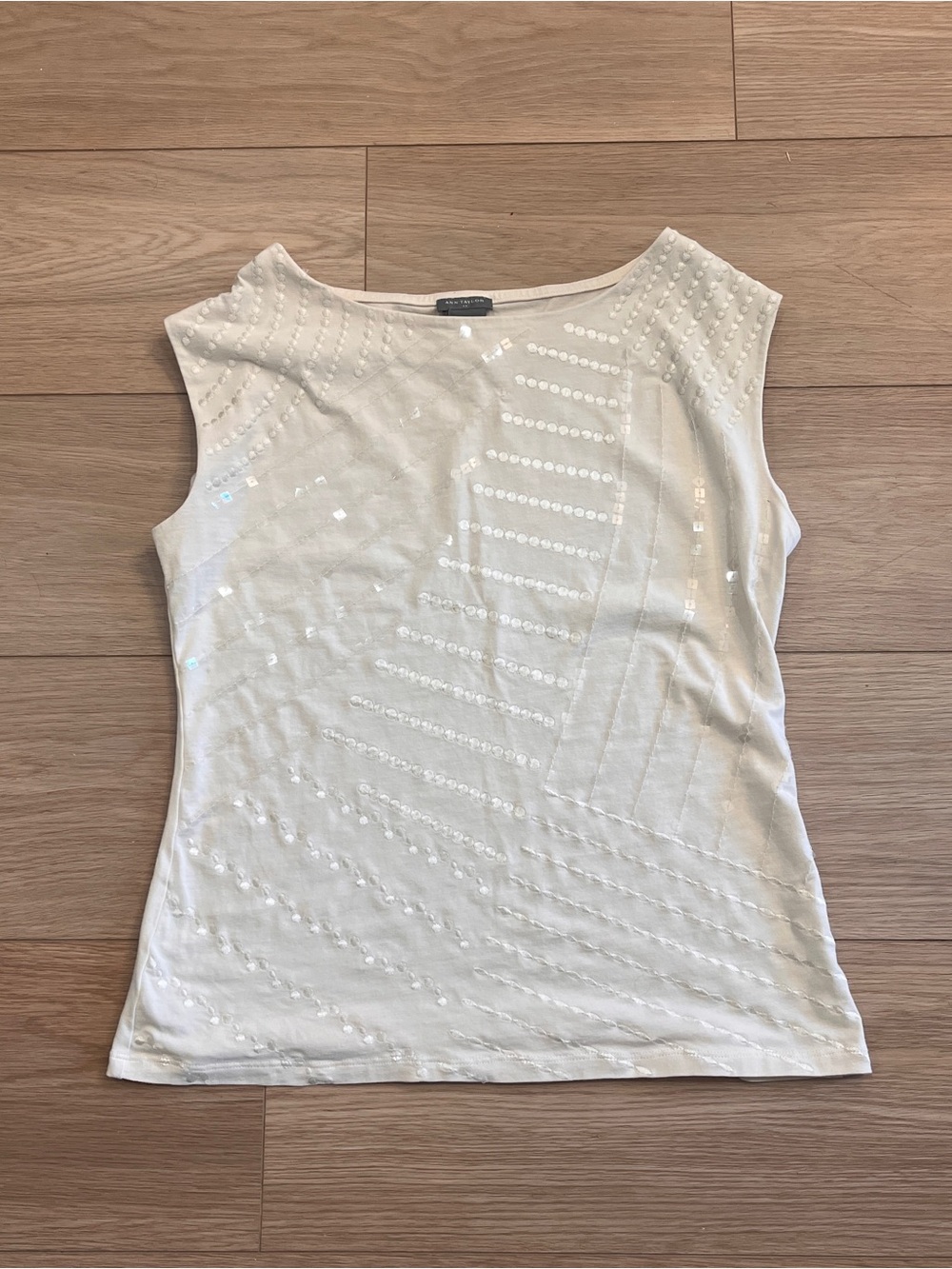 Ann Taylor White Sequin Embellished Sleeveless Top Blouse Size S